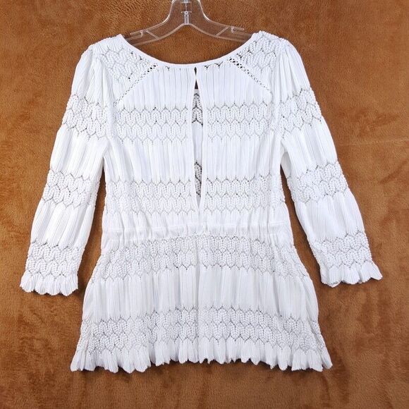 FREE PEOPLE Womens Top Small White Pullover Peplum Sheer Stretch FIRE ISLAND - Picture 6 of 11
